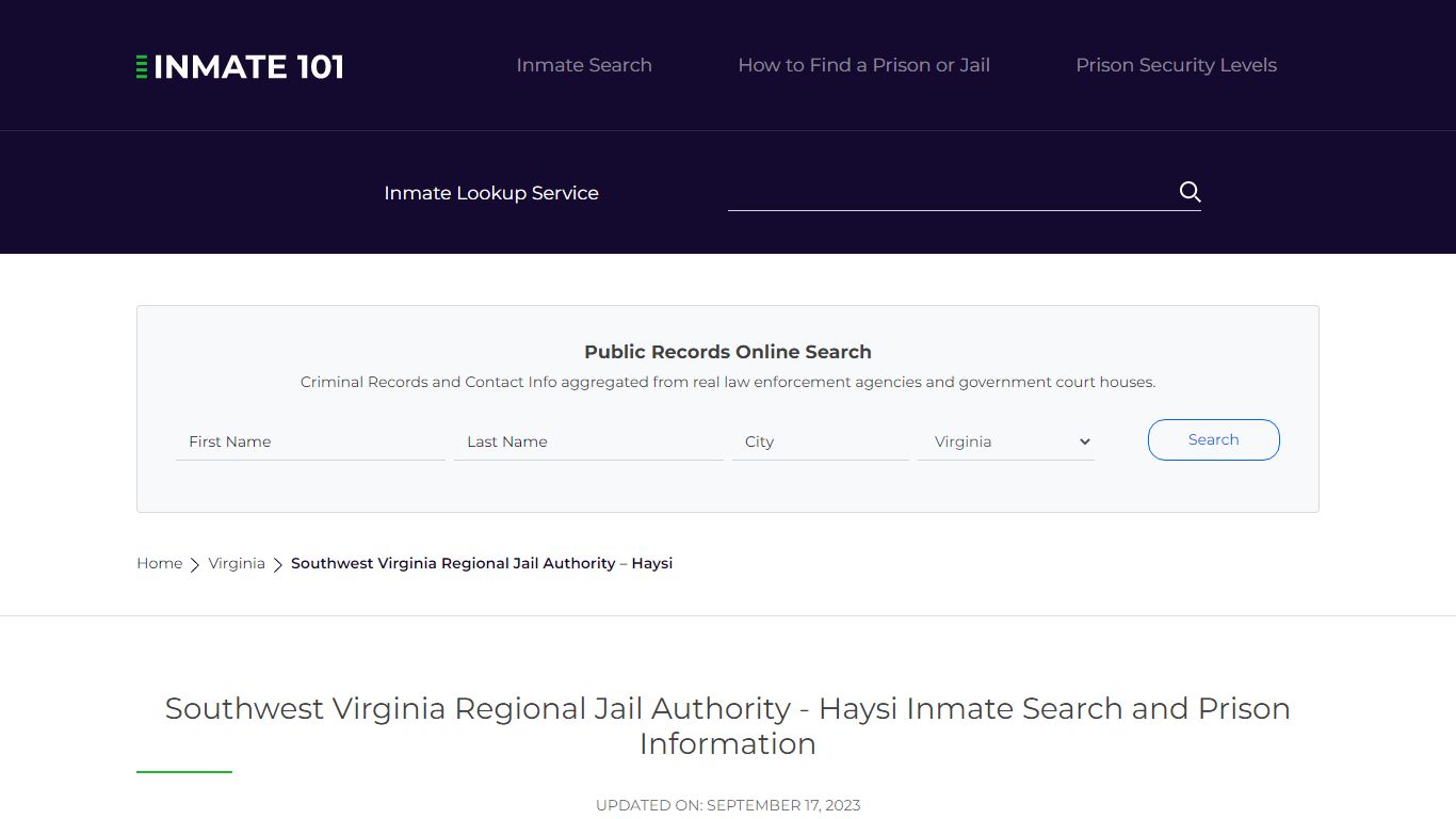 Southwest Virginia Regional Jail Authority - Haysi Inmate Search ...