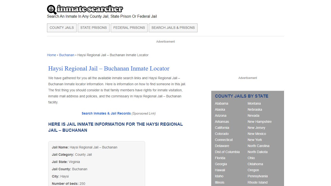 Haysi Regional Jail - Buchanan Inmate Locator - Inmate Searcher